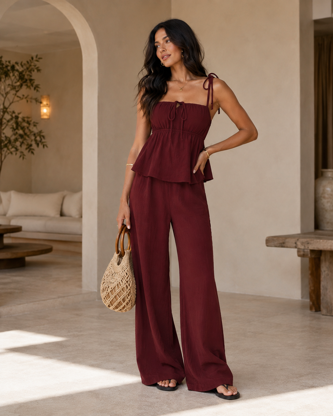 Conjunto Helena - Top Alças Finas e Calça Pantalona