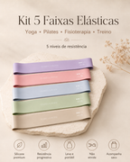 Kit com cinco faixas elásticas de resistência em cinco níveis